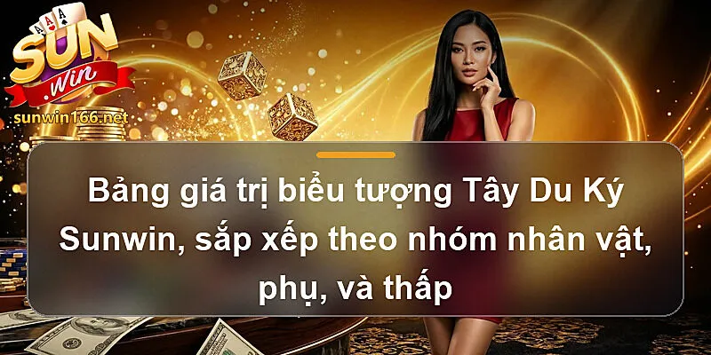 Bảng giá trị biểu tượng Tây Du Ký Sunwin, sắp xếp theo nhóm nhân vật, phụ, và thấp