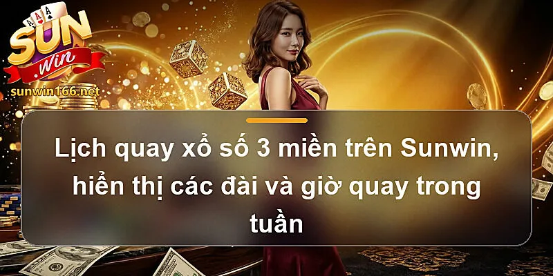 Lịch quay xổ số 3 miền Sunwin, hiển thị các đài và giờ quay trong tuần
