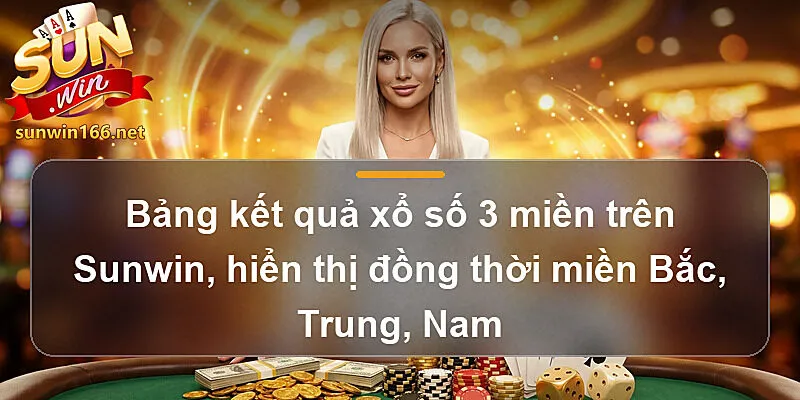 Bảng kết quả xổ số 3 miền trên Sunwin, hiển thị đồng thời miền Bắc, Trung, Nam