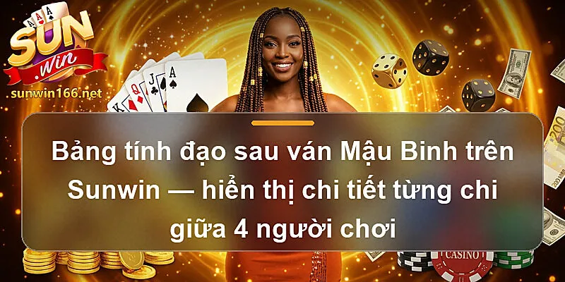 Bảng tính đạo sau ván Mậu Binh trên Sunwin — hiển thị chi tiết từng chi giữa 4 người chơi