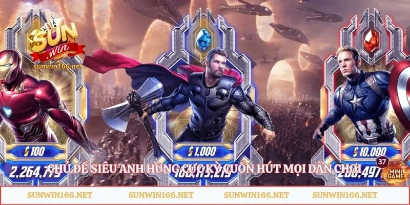 Avengers Sunwin - Trò Chơi Săn Hũ Vàng Với Tỷ Lệ Thưởng Lớn 1 Chủ đề siêu anh hùng cực kỳ cuốn hút mọi dân chơi