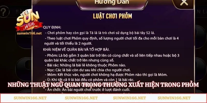 Phỏm Sunwin - Bí Kíp Đánh Tá Lả Thắng Đậm Cho Cao Thủ 2026 3 Những thuật ngữ quan trọng thường xuất hiện trong Phỏm