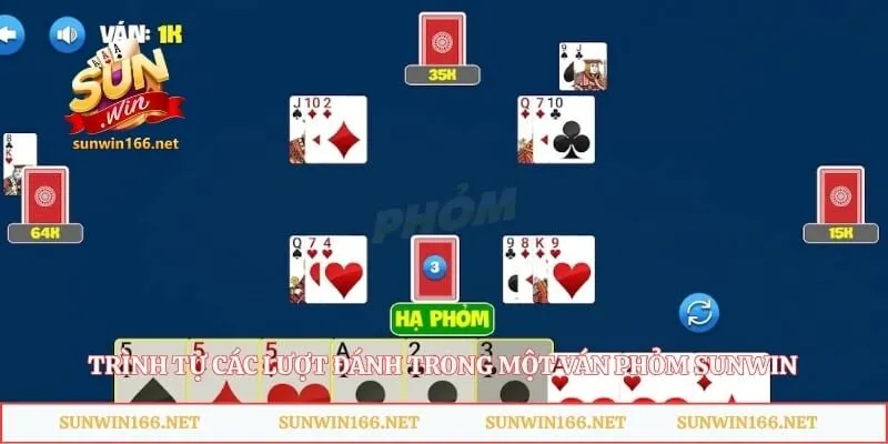 Phỏm Sunwin - Bí Kíp Đánh Tá Lả Thắng Đậm Cho Cao Thủ 2026 2 Trình tự các lượt đánh trong một ván Phỏm Sunwin